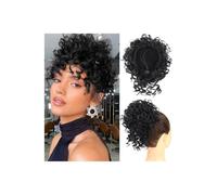 Messy Bun Hair Piece for Women， Elastic Drawstring Short Ponytail Synthetic Loose Wave Curly for Daily Party Use Ponytail Extension(Jet black)