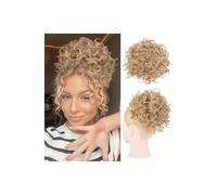 Messy Bun Hair Piece for Women， Elastic Drawstring Short Ponytail Synthetic Loose Wave Curly for Daily Party Use Ponytail Extension(Light blonde)