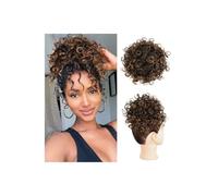 Messy Bun Hair Piece for Women， Elastic Drawstring Short Ponytail Synthetic Loose Wave Curly for Daily Party Use Look élégant chic(Brown+drak blonde)