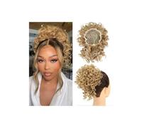 Messy Bun Hair Piece for Women， Elastic Drawstring Short Ponytail Synthetic Loose Wave Curly for Daily Party Use Ponytail Extension(Drak blonde)