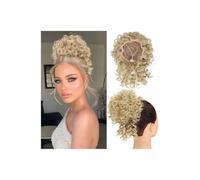 Messy Bun Hair Piece for Women， Elastic Drawstring Short Ponytail Synthetic Loose Wave Curly for Daily Party Use Look élégant chic(Platinum blonde)
