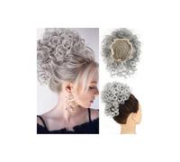 Messy Bun Hair Piece for Women， Elastic Drawstring Short Ponytail Synthetic Loose Wave Curly for Daily Party Use Ponytail Extension(Silver gray)