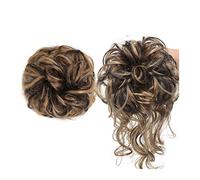 Messy Bun - Lot de 2 élastiques à cheveux bouclés ondulés - Chignon synthétique - Pour femme avec cheveux élastiques