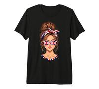 Messy Bun Lunettes de Soleil Motif Drapeau Britannique T-Shirt Haut de Gamme