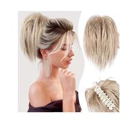 Messy Bun Postiche à clip pour chignon désordonné, postiche de cheveux pour femme, raide, courte, queue de cheval haute, extension de chignon synthétique