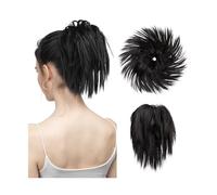 Messy Bun Postiches de cheveux synthétiques, chignon désordonné, chignon, bande élastique flexible, chouchou bouclé, extension de chignon synthétique (couleur : noir cassé)