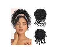 Messy Bun Short Curly Ponytail Extension Elastic Drawstring Loose Synthetic Hair Bun Pieces for Women Look élégant chic(Natural black)