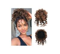 Messy Bun Short Curly Ponytail Extension Elastic Drawstring Loose Synthetic Hair Bun Pieces for Women Look élégant chic(Black Mix Brown Ombre)