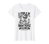 Messy Bun Squelette Haunting List Funny Spooky T-Shirt Graphique avec Valeur, Femme, Blanc, XS
