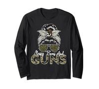 Messy Buns and Guns T-shirt militaire pour femme Manche Longue