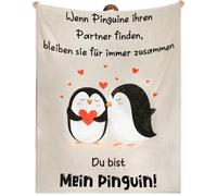MestectPET Couverture cadeau d'anniversaire pour couples partenaires, « Ich Liebe Dich », couverture de pingouin, personnalisée, anniversaire de mariage, cadeau d'anniversaire pour hommes et femmes,