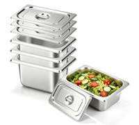 Mestive Lot de 4 récipients Gn avec couvercle, taille 1/9, 17,6 x 10,8 x 10 cm, récipient en acier inoxydable avec couvercle, récipient gastronorm, récipient de conservation au chaud