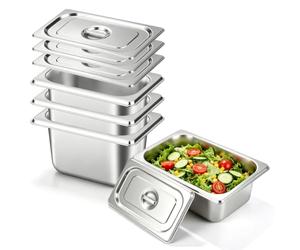 Mestive Lot de 4 récipients Gn avec couvercle, taille 1/9, 17,6 x 10,8 x 10 cm, récipient en acier inoxydable avec couvercle, récipient gastronorm, récipient de conservation au chaud