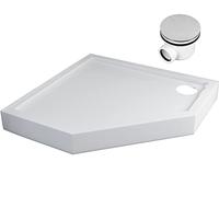 Mestrii Sellon24 Receveur de douche en acrylique avec écoulement Tablier en acrylique son stable avec support Hauteur 12 cm (90 x 90 x 12 cm, 5 angles) Blanc