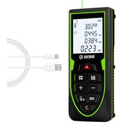 Mesure laser rechargeable, faisceau vert de 100 m, outil de mesure laser avec capteur d'angle, télémètre laser LCD rétroéclairé Ft/in/M, unité de commutation et de distance de mesure, volume, mode