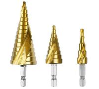 Mesybveo 3 Pièce Foret Fraise Meche Etage, 4-12 mm/4-20mm/4-32mm Foret Conique HSS avec Revêtement Titane, Foret Metal en Acier à Double Fente, Foret Étagé avecTige Hexagonale Pour Bois, PVC, Métal