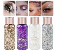 Mesybveo 4 Pièce Gel Paillettes Visage, Glitter Body Gel, Paillette Maquillage Gel Festival, Pailleté Corps, Sirène Paillettes Chunky Glitter Liquide pour cheveux, Corps, Visage, Ongles, Colour