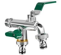 Mesybveo Double robinet de jardin en laiton rouillé avec entrée 1/2" et sortie 3/4", double robinet avec double raccord et embout de tuyau, résistant au gel, pour extérieur et jardin