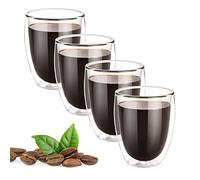 Mesybveo Lot de 4 Tasse à Café Double Paroi, 350 ML Verres à expresso, Tasse Expresso verre borosilicaté isolation, tasse à expresso Convient pour latte, macchiato, cappuccino, bière, lait, thé