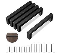 Mesybveo Lot de 5 Poignee de Meuble Cuisine Inoxydable, Poignee Porte Cuisine Espacement des Trous de 128mm, Carrée Poignées pour Placards avec 20 Vis, poignée Tiroir pour Tiroirs, Penderies Noir