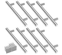 Mesybveo Lot de 8 Poignee de Meuble Cuisine Inoxydable Argent, Poignee Porte Cuisine Espacement des Trous de 128mm, Arrondi Poignées pour Placards avec 32 Vis, poignée Tiroir pour Penderies, Tiroirs