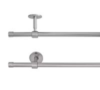 metablo Tringle à rideaux extensible 2 en 1 - Montage mural et au plafond - Embout - Capuchon - Tringle à rideaux télescopique 16/19 mm - Aspect acier inoxydable - 120-210 cm