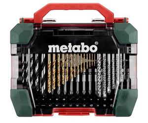 Metabo 626708000 Coffret de 86 accessoires | Foret à métaux HSS-TiN, forets à pierre, forets à bois, embouts S2 ouille, fraise à bois, porte-embout et règle de