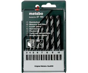 Metabo 627193000 Jeu de forets spiralés pour pierre 8 pièces 3 mm, 4 mm, 5 mm, 6 mm, 7 mm, 8 mm, 9 mm, 10 mm tige cylindrique