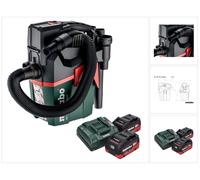 Metabo AS 18 L PC Compact Aspirateur sans fil 18 V 6 l IPX4 classe de poussière L eau et poussière + 2x batterie 8,0 Ah + chargeur