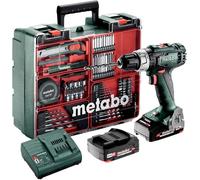 Metabo BS 18 L SET Atelier mobile de 74 pièces. Visseuse sans fil, 18V 2x2Ah LiPower, chargeur SC 30, mallette plastique