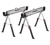 metabo MAB 82 Set de 2 Tréteaux de Chantier Pliants en Acier, 590 kg | Support de travail réglable en hauteur, charge max 1180 kg, poignée de transport, patins pivotants et surface antidérapante