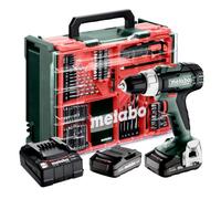 Metabo Perceuse-Visseuse 18V BS 18 L Set Coffret 74 Accessoires 2x 2.0Ah | Perceuse-visseuse 18V légère (60 Nm). Livrée avec 2 batteries 2,0 Ah et un atelier mobile complet de 74 accessoires.
