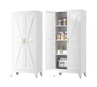 MetaCate lnov Armoire à provisions métallique,Armoire Cuisine, Buffet Cuisine avec 2 Portes,Meuble Métallique Rangement à 2 Portes et 3 Étagères Réglables,Style Fermette, Blanc