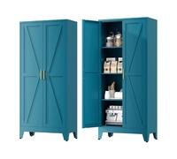 MetaCate lnov Armoire à provisions métallique,Armoire Cuisine, Buffet Cuisine avec 2 Portes,Meuble Métallique Rangement à 2 Portes et 3 Étagères Réglables,Style Fermette, Bleu