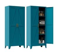 MetaCate lnov Armoire à provisions métallique,Armoire Cuisine, Buffet Cuisine avec 2 Portes,Meuble Métallique Rangement à 2 Portes et 3 Étagères Réglables,Style Arbre, Bleu