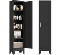 MetaCate lnov Meuble Salle de Bain en Métal,Meuble de Rangement, Colonne,4 Étagères Réglables,Placard à Porte, Gain de Place,Fermeture Magnétique,Style Minimaliste, Noir