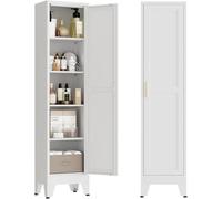 MetaCate lnov Meuble Salle de Bain en Métal,Meuble de Rangement, Colonne,4 Étagères Réglables,Placard à Porte, Gain de Place,Fermeture Magnétique,Style Minimaliste, Blanc