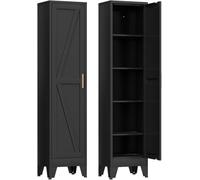 MetaCate lnov Meuble Salle de Bain en Métal,Meuble de Rangement, Colonne,4 Étagères Réglables,Placard à Porte, Gain de Place,Fermeture Magnétique,Style-3 Fermette, Noir