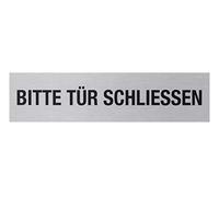 Metafranc 507060 Panneau adhésif « Bitte Tür schließen » - 160 x 40 mm - En aluminium - Aspect acier inoxydable moderne - Dos autocollant - Plaque d'information