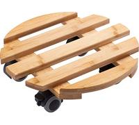 Metafranc 825330 Rouleau pour Plantes Ø 300 mm - Charge maximale 60 kg - Plateau en Bambou - Aspect Bois Naturel - roulettes en TPE avec 4 blocages/Rouleau à Fleurs/Aide au Transport pour Plantes