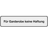 Metafranc Panneau adhésif « Für Garderobe keine Haftung» - 200 x 48 mm/Panneau/Panneau d'information/Plaque de porte/Identification commerciale/Info vestiaire/Avertissement/Avertissement