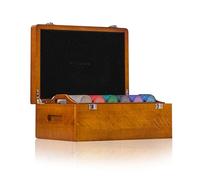 Metagame Poker - Coffret de Poker en Bois Massif 500 jetons édition La Céramique | Revêtement en Velours Noir et Plateau Amovible | Coffret Haut de Gamme avec Cartes 100% Plastique (Bouleau Marron)
