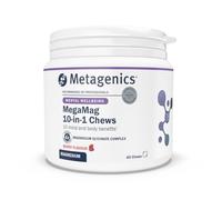 Metagenics MegaMag Chews Magnésium, Énergie Système Nerveux, 60 compr | Trois formes de magnésium (105 mg). Contribue au fonctionnement normal du système musculaire et du système nerveux.