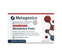 Metagenics MetaActive Forte, Curcuma Boswellia Gingembre, 30 Gélules | Association de curcumine, boswellia et gingembre. Aide à maintenir le confort et la souplesse de vos articulations.