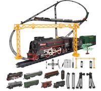 MetaHrystynx Ensemble de train de Noël télécommandé, modèle de train de Noël électrique avec chariot de luxe et longue voie, lumière et son LED, cadeau de train d'arbre de Noël pour adolescents et