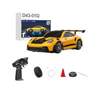 MetaHrystynx Voiture de dérive télécommandée 1/43, 2,4 G 4 roues motrices entièrement proportionnelle en alliage avec lumières LED et gyroscope, idée cadeau pour adultes (RTR/jaune)