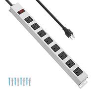 Metal 8 Outlet Power Strip, Mountable Heavy Duty Power Strip, Surge Protector Wall Mount Power Outlet with Switch, 15A 125V 1875W, 6 FT 14AWG Power Cord