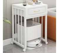 Métal Armoire de Rangement pour balayeuse, Armoire Cachée pour Robot Aspirateur avec Portes, sur Pied Rangement Organisateur avec Roues, pour Salon, Chambre, Cuisine(White,50cm/19.7in)