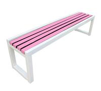 Metal Backless Garden Bench - Weather Resistant Iron Outdoor Seating for Balcony, Park, and School(White+Pink,40W120L45H)