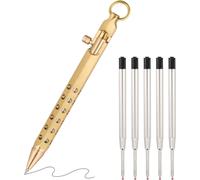 Metal Ballpoint Pens, Retractable Office Writing Pen, Brass Signature Pen With 5 Replacement Refills 1mm Black Ink For Office School Business